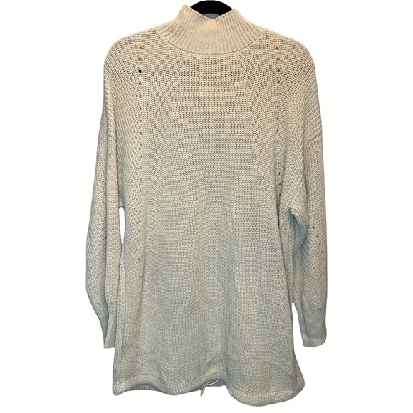 RDI Nordstrom Mock Neck Kangaroo Pocket Ribbed Tunic Sweater White Beach Tan New - Picture 7 of 7